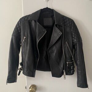 All Saints Cargo Distressed Leather Biker Jacket
